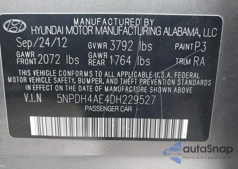 2013 Hyundai Elantra Gls/Limited from USA, damaged, VIN 5NPDH4AE4DH229527